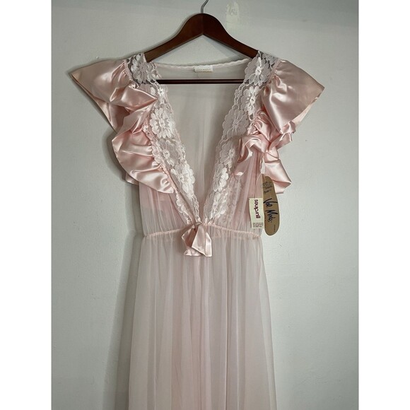 Val Mode Women's Lingerie Vintage Baby Pink Chiffon Satin Maxi Dress Ruffles - Picture 2 of 7